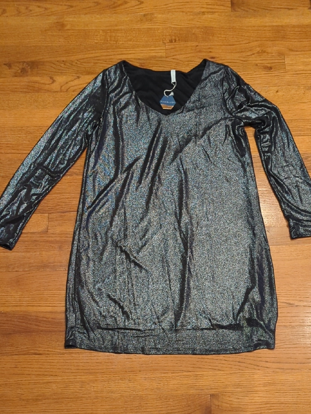 ✨Maternity🔥Metallic Black V-Neck Mini-Dress